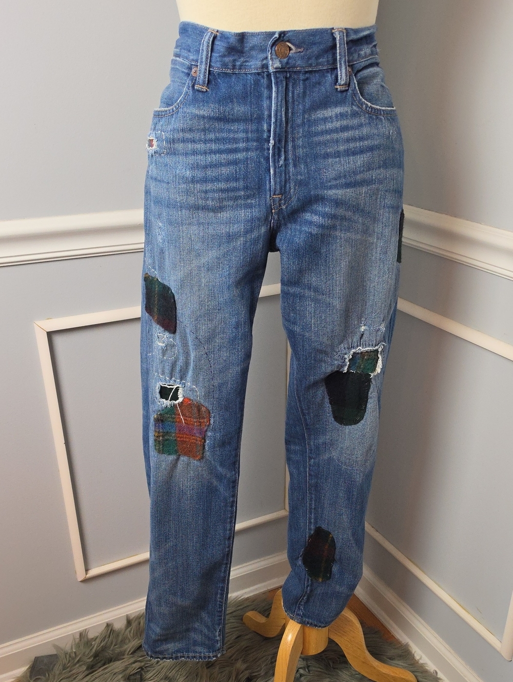 POLO RALPH LAUREN Astor Slim Boyfriend Straight Leg Distressed Patchwork Jean 29